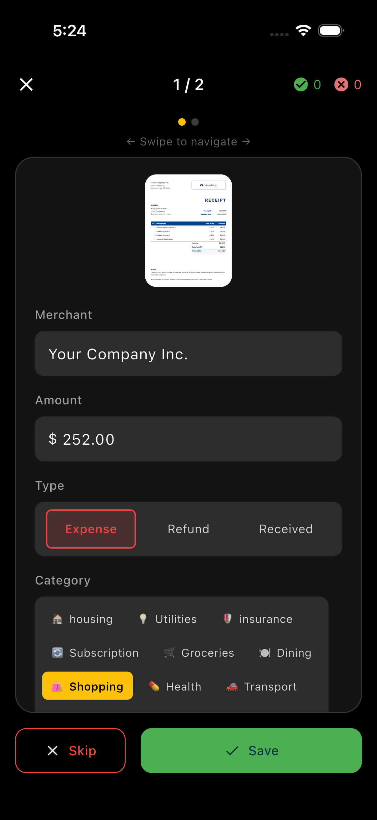 AI Receipt Scanning